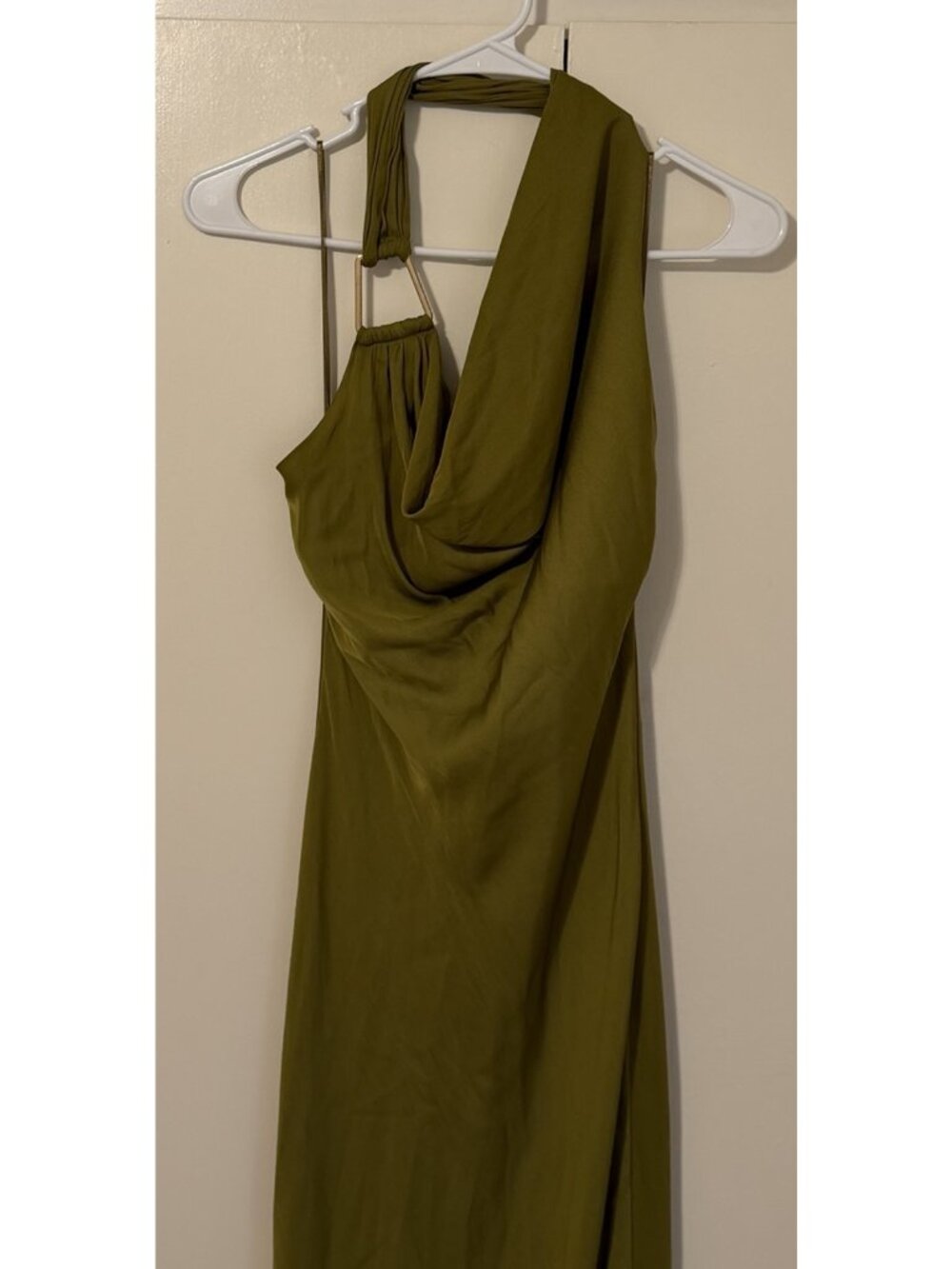 Zara Olive Green Draped Halter Maxi Dress Small